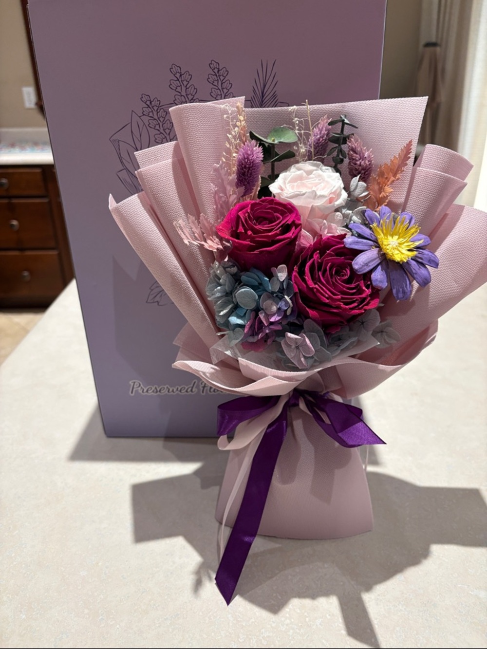 Preserved Flower Bouquet - Pink & Purple Floral Arrangement